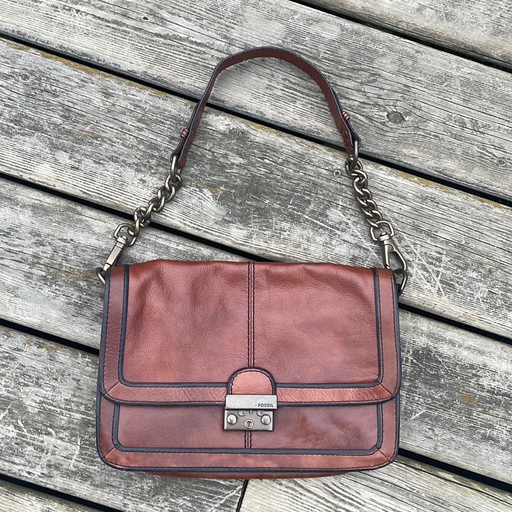 FOSSIL Cognac Leather REISSUE  Flap Shoulder Bag Clutch Purse